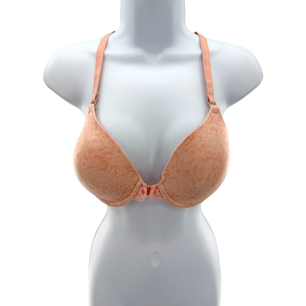 Maidenform‎ Peach Floral Lace Racerback Front Close Underwire Bra 36B 012295